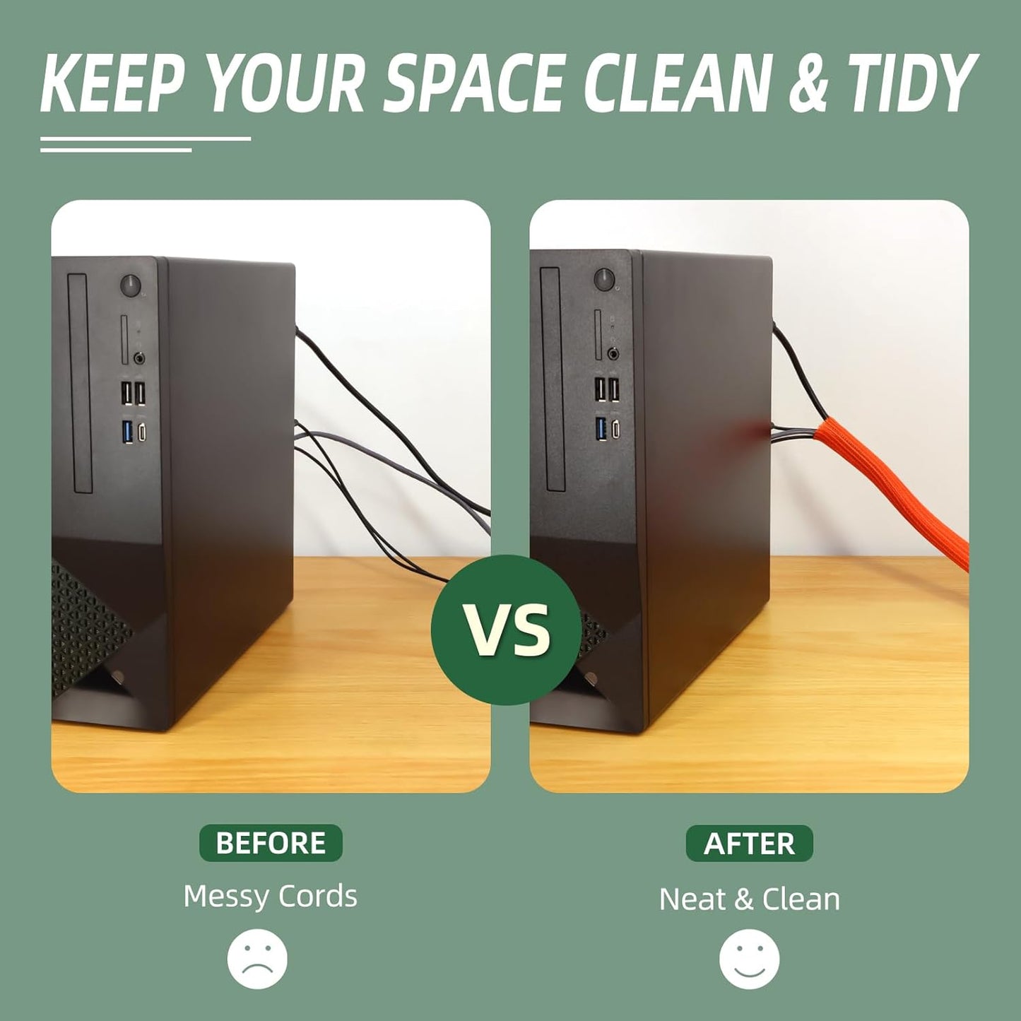 Split Wire Loom Tubing, Cable Protector Sleeve, Braided Cable Management for TV/Computer/Home Theater/Engine Bay, Cord Protectors from Pets No Chew (Orange, 3/8"-10ft)