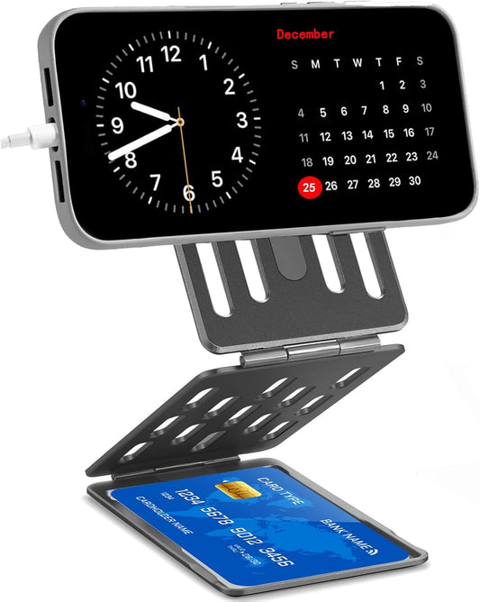 magsafe Phone Stand Tri-Fold Phone Credit Card Holder – Premium Aluminum Alloy, Adjustable Viewing Angles, Portable Phone Holder for iPhone 16 Pro Max 15 14 13 12 Plus