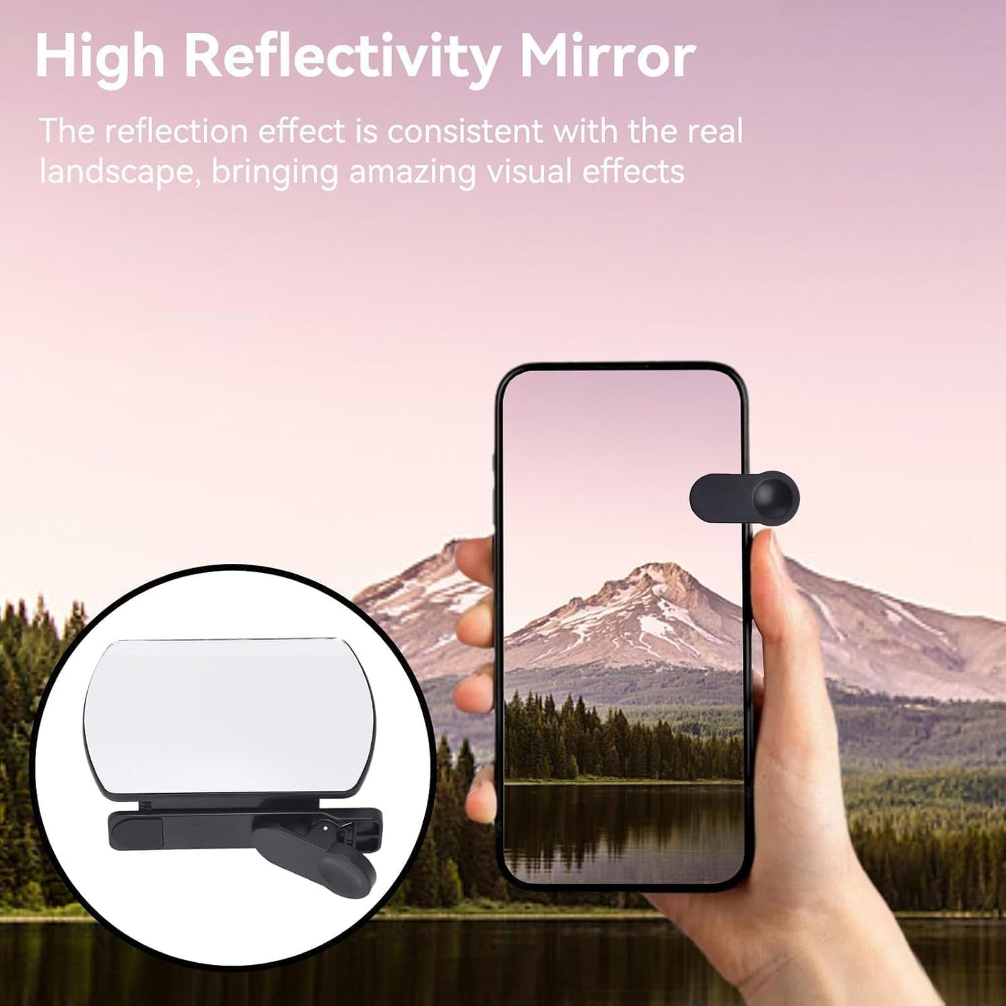 Smartphone Camera Mirror Reflection Clip Kit, Adjustable HD Glass Mirror Effect Lens for Creative Photography, Vertical & Horizontal Phone Selfie Reflector, Portable Photography Accessory (2PCS-White)