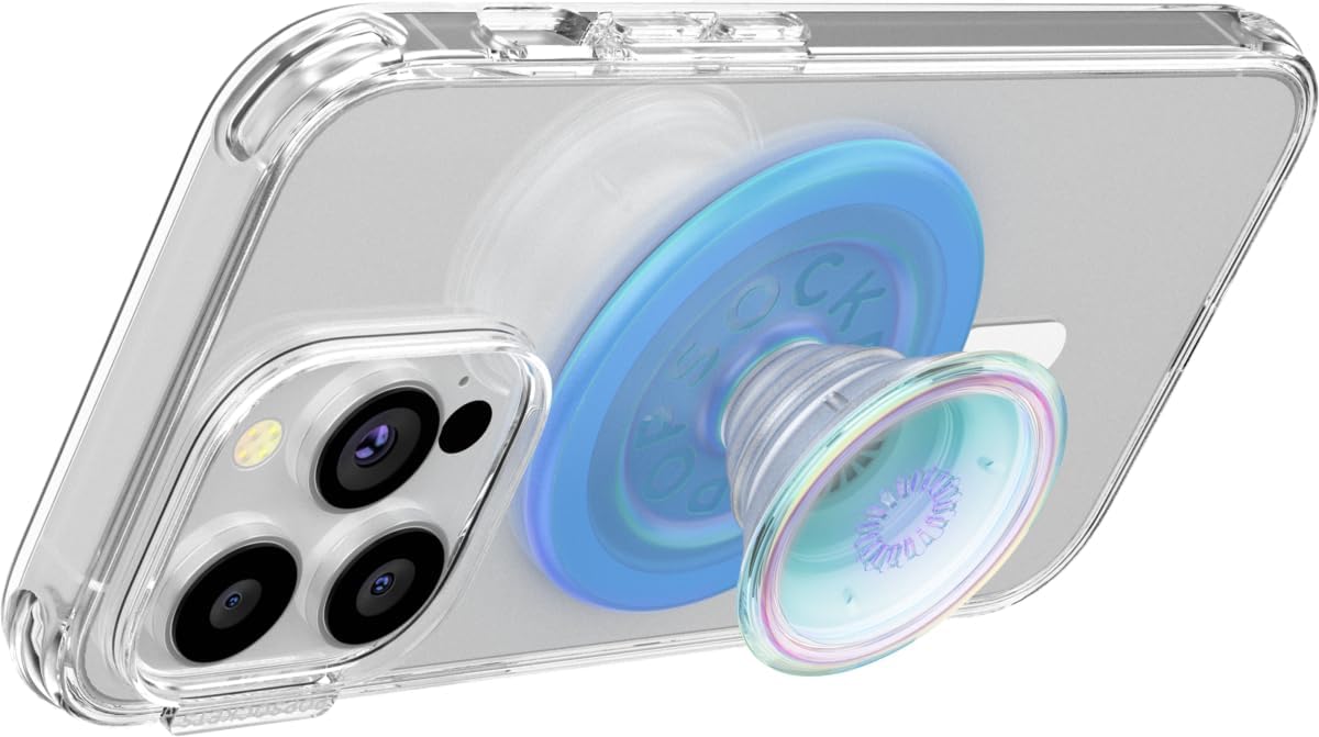 PopSockets Phone Grip for MagSafe with Kickstand, Magnetic Stand, Swappable Top, Secure Hold for iPhone MagSafe Cases, Phone & Tablet Grip - Blue Opalescent