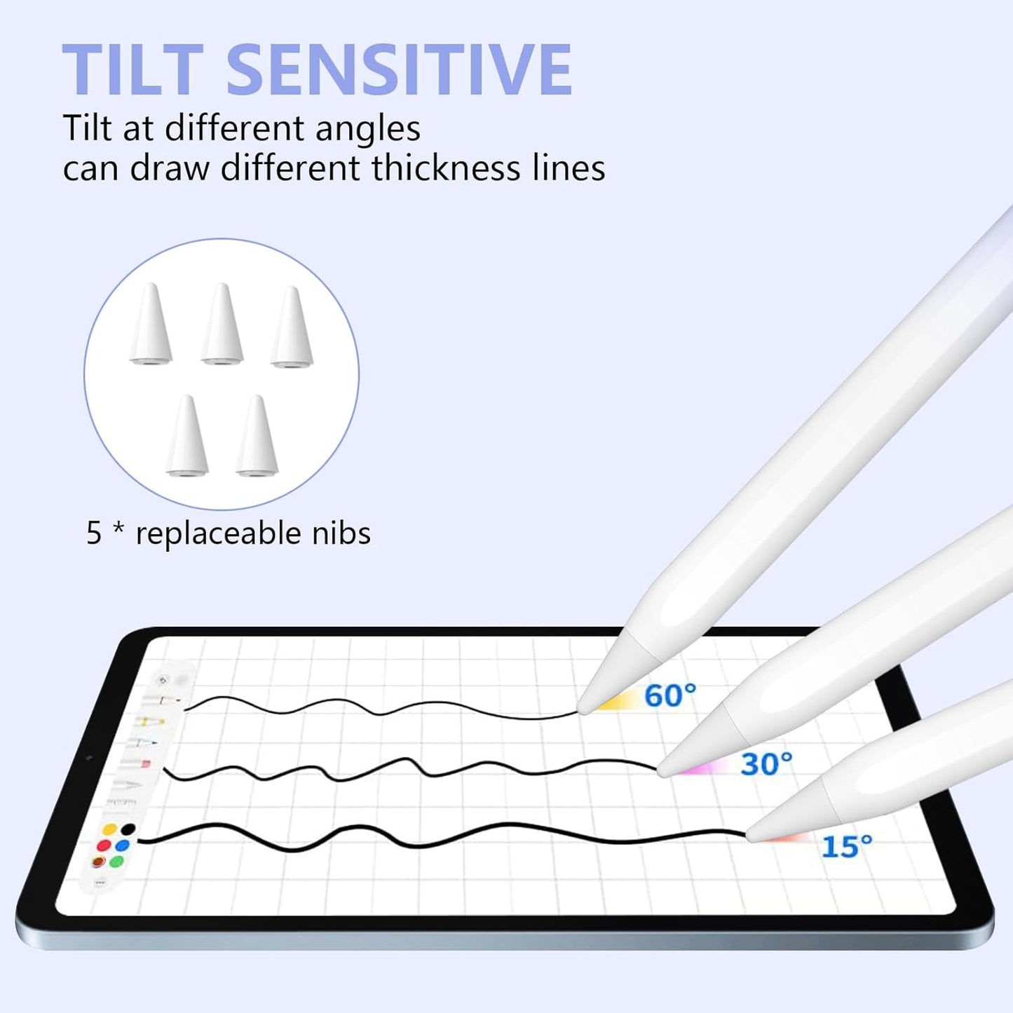 Stylus Pen for iPad 2018-2023 with Palm Rejection, Active Pencil for iPad 10th/9th/8th/7th/6th Generation, for iPad Pro 11/12.9 inch, for iPad Air 5th/4th/3th, for iPad Mini 6th/5th Gen(Sky Grey)