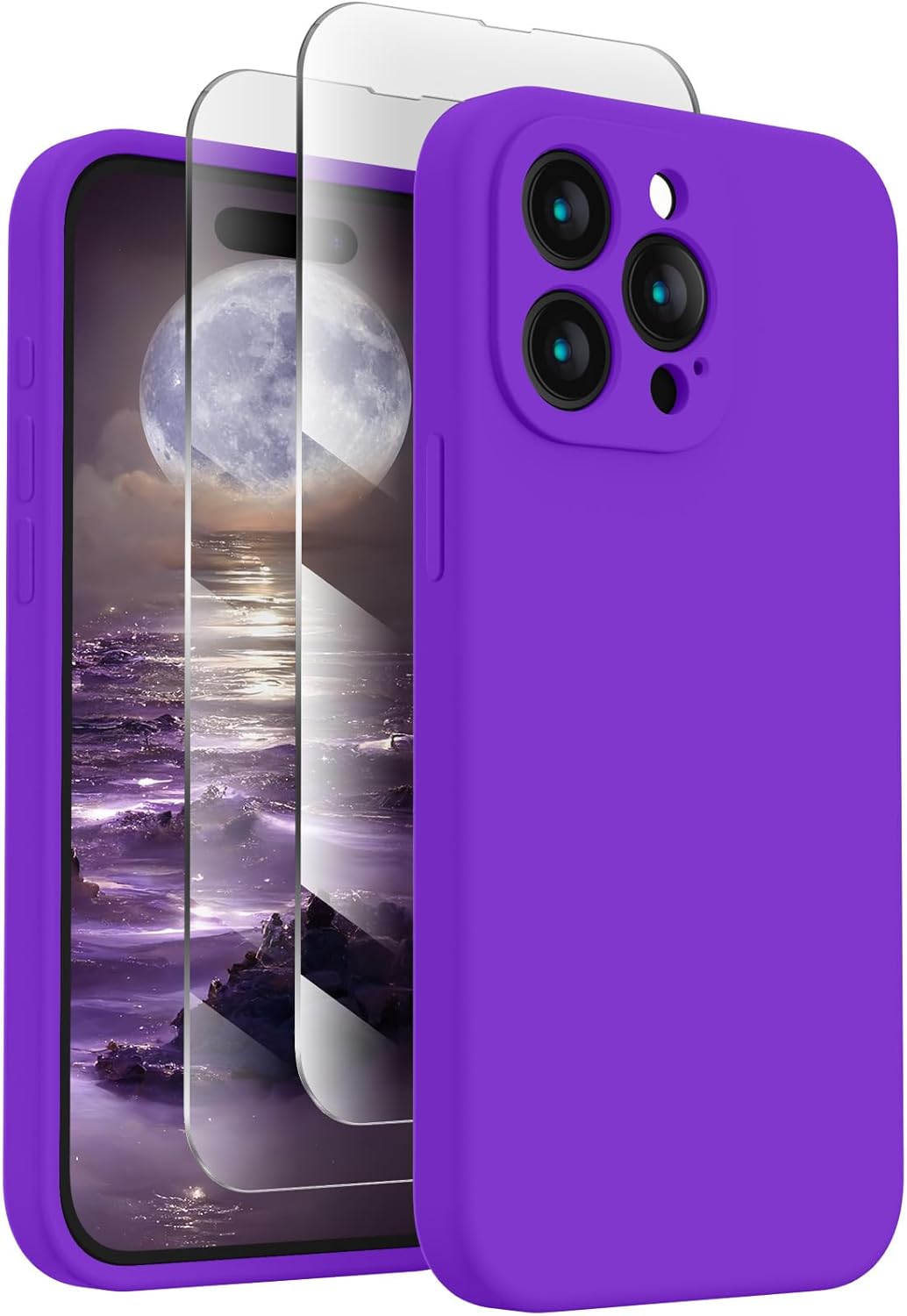 FireNova Designed for iPhone 15 Pro Max Case, Silicone Upgraded [Camera Protection] Phone Case with [2 Screen Protectors], Soft Anti-Scratch Microfiber Lining Inside, 6.7 inch, Neon Purple