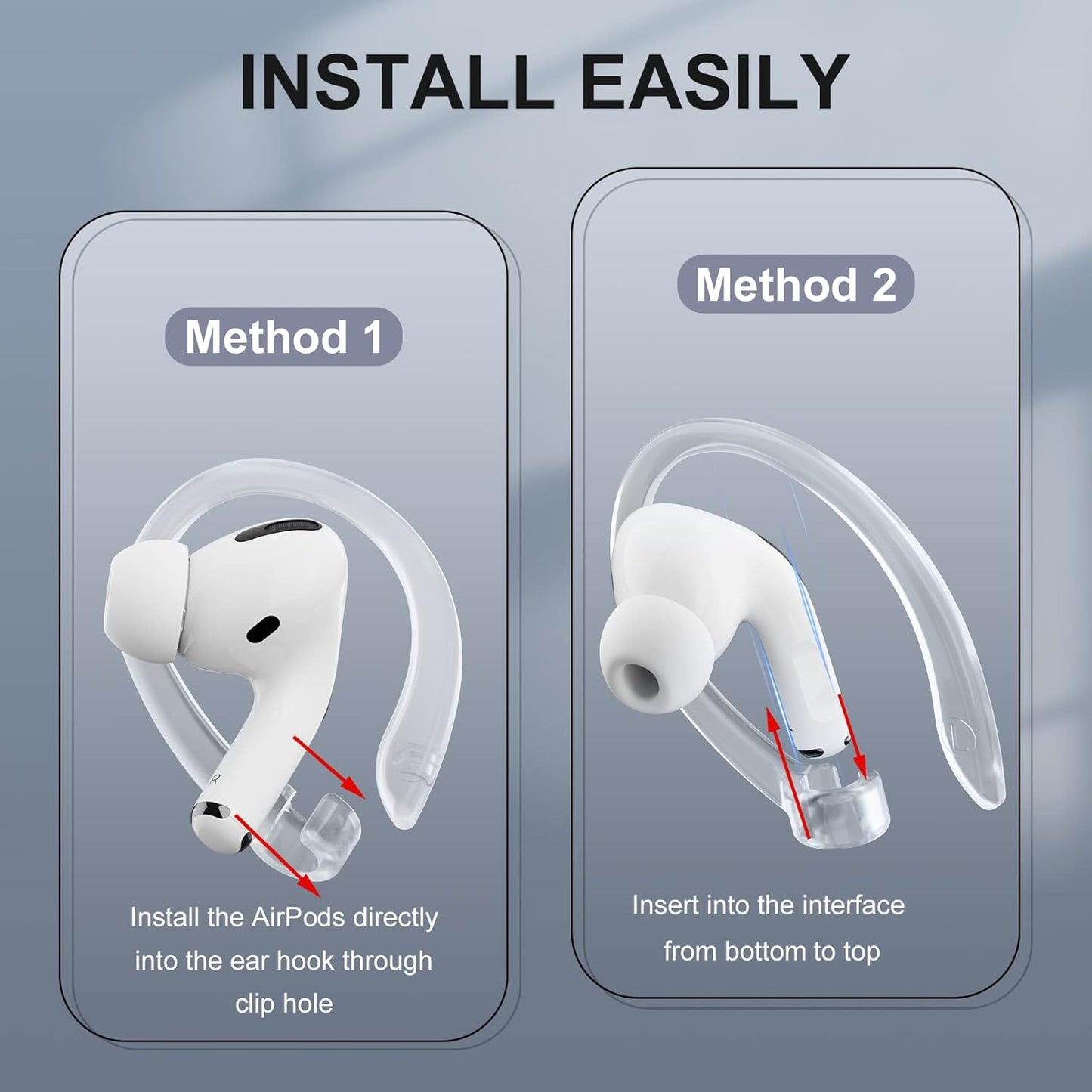 2 Pairs AirPods Ear Hooks for AirPods Pro 2, AirPods Pro, AirPods 4, 3, 2 & 1, Upgraded Anti Slip Sports Clip Hooks for AirPods 1, 2, 3, 4,Pro, Pro 2 – Transparent