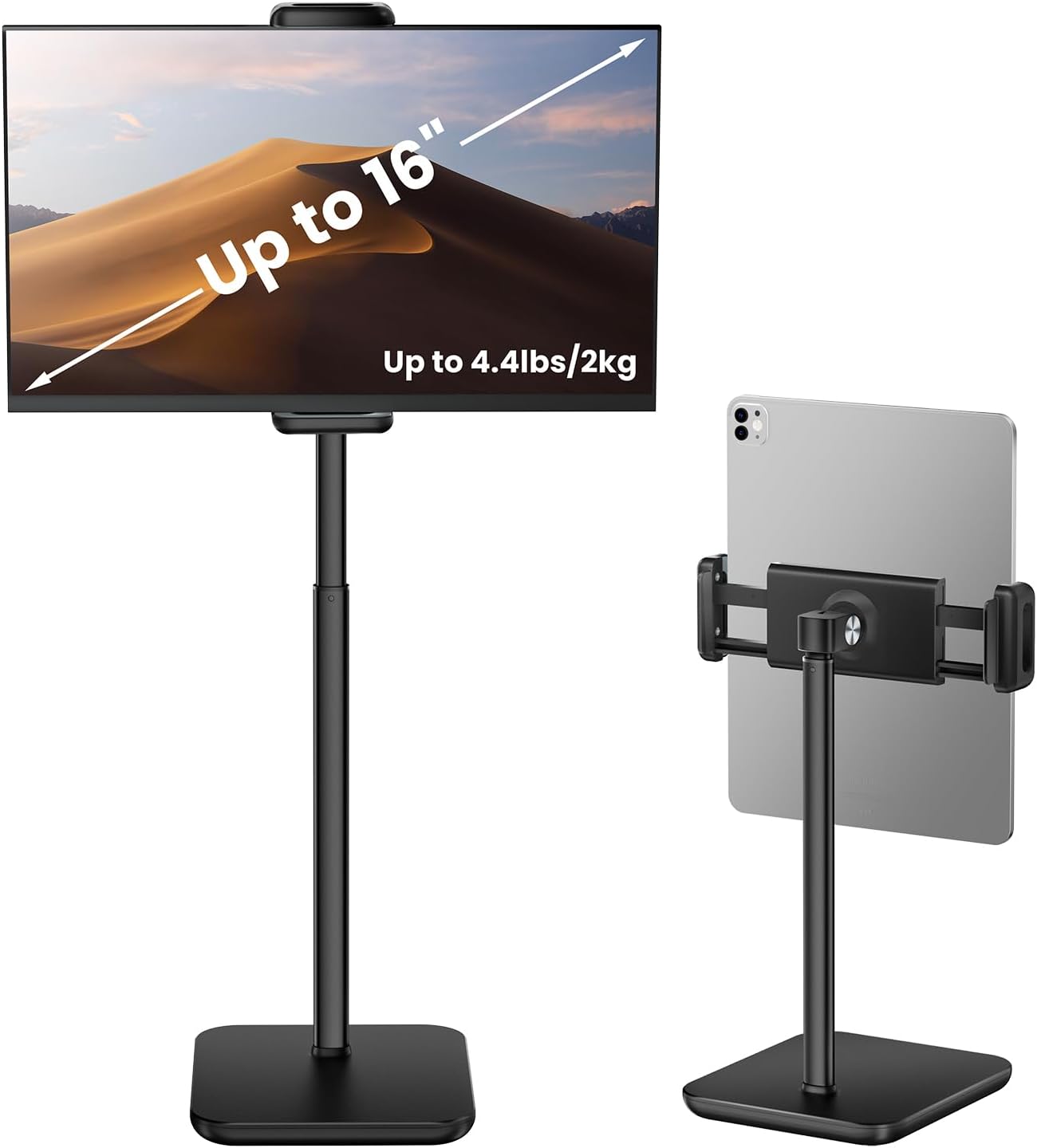 tounee Portable Monitor & Tablet Holder Stand, 4.4lb (2kg) Holding Strength, Height Adjustable Up to 18.11", Ideal for 4.7"-16" Devices (15.6" Portable Monitors, iPad, iPhone, Kindle) - Black