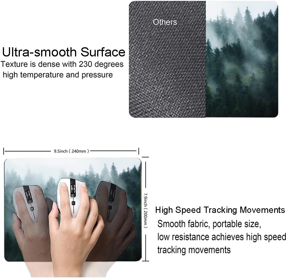 Mouse Pad, Fog Forest Mouse Mat, Waterproof Non-Slip Rubber Base MousePads for Office Laptop Computer Desk, Natural Landscape