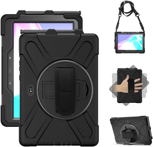Samsung Galaxy Tab Active PRO 10.1 inch/Galaxy Tab Active4 PRO Case, Heavy Duty Rugged Shockproof Drop Protection Case with 360 Stand, Hand Strap & Shoulder Strap for SM-T540/T547/T630/T638 (Black)