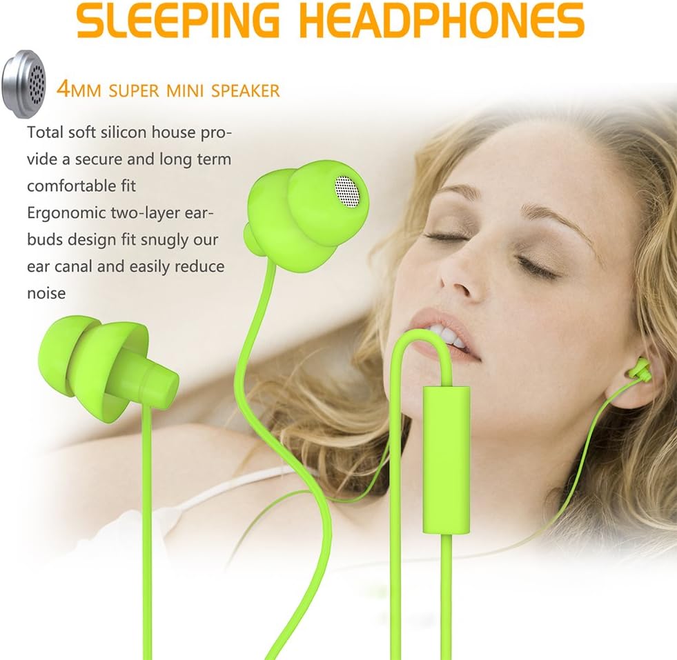 MAXROCK (TM Total Soft Silicon Headphones with Mic Sleep Travel Choice for Cellphones Tablets and 3.5mm Jack (Green)