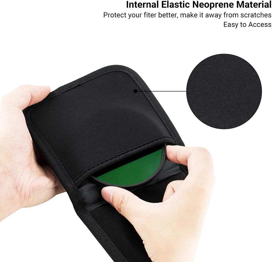 3 Pockets Camera Filter Case for Filter Up to 82mm (fits 82mm 72mm 67mm 62mm 58mm 55mm 52mm 49mm 46mm 43mm 40.5mm 37mm) with Microfiber Cleaning Cloth,Belt Loop Design Compact Lens Filter Pouch Wallet