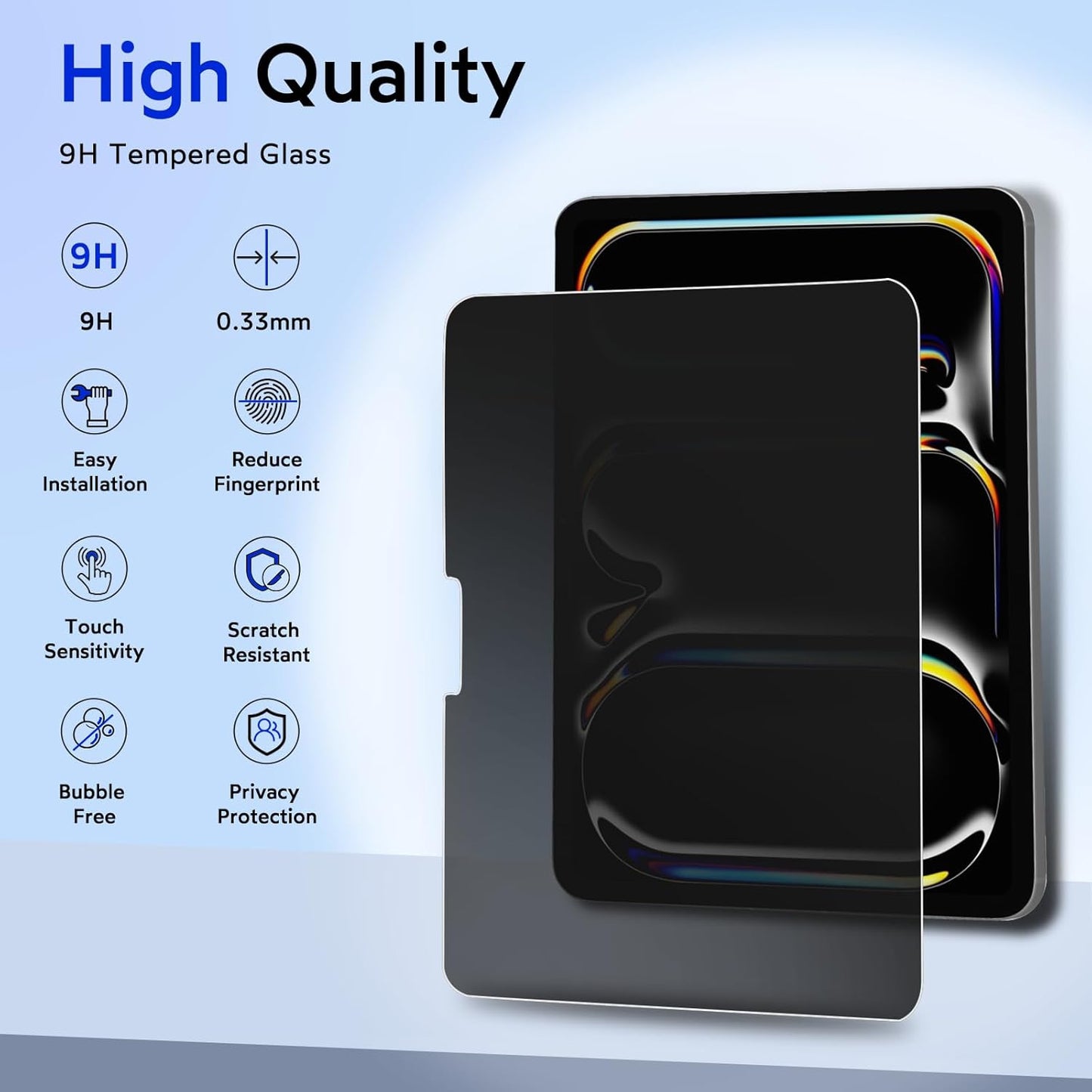 MOBDIK Privacy Screen Protector Compatible with iPad Pro 13 Inch M5 2025 / M4 2024, Anti Spy, 9H Tempered Glass, EZ Kit 1 Pack