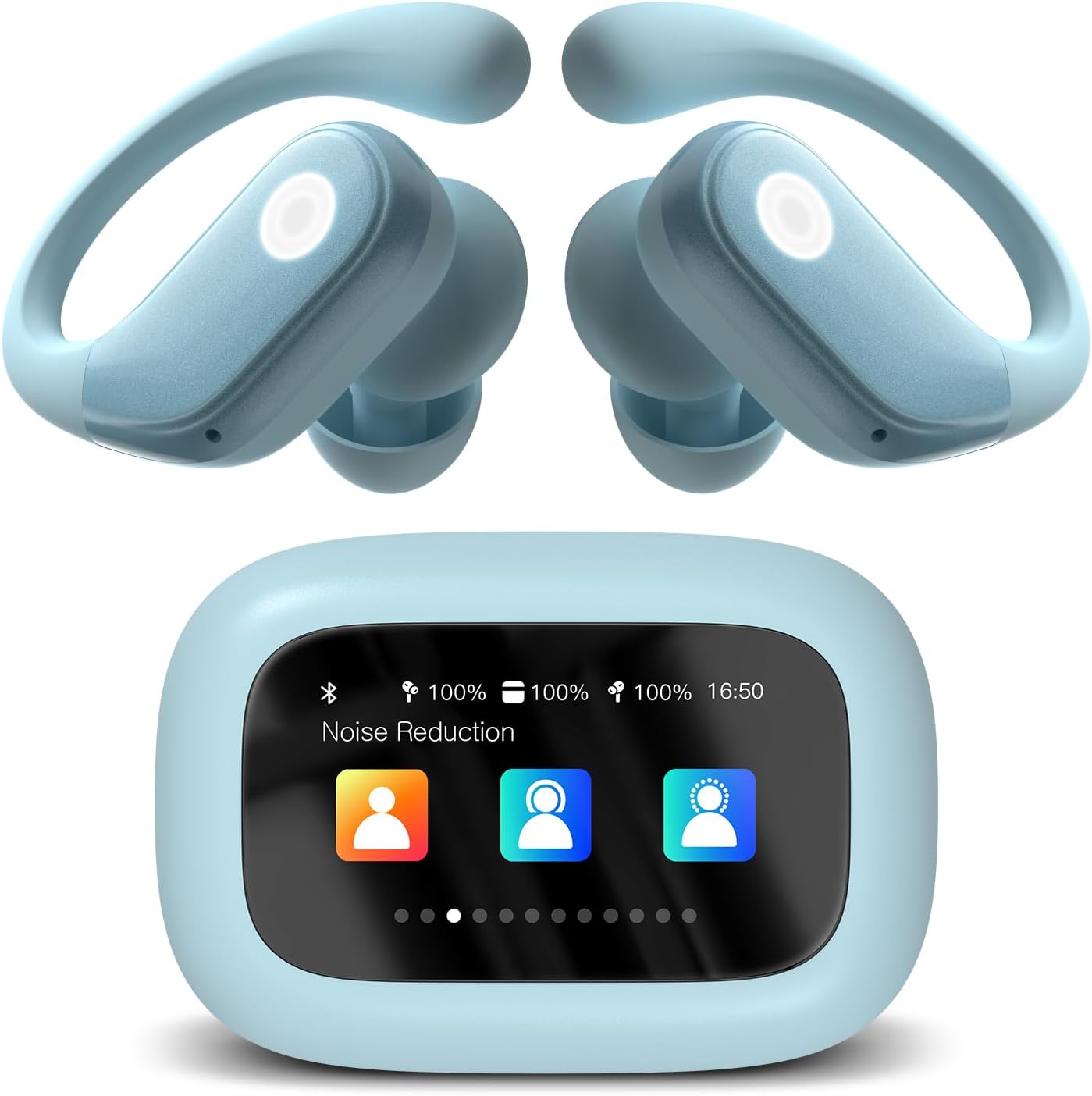 Wireless Earbuds, ANC Noise Cancelling Sport Ear Buds with Multifunctional Touch Screen, Bluetooth 5.4 Headphones, Bass Stereo Sound, 5 EQ Over The Ear Earbuds for Sports/Workout/Gym-Sky Blue