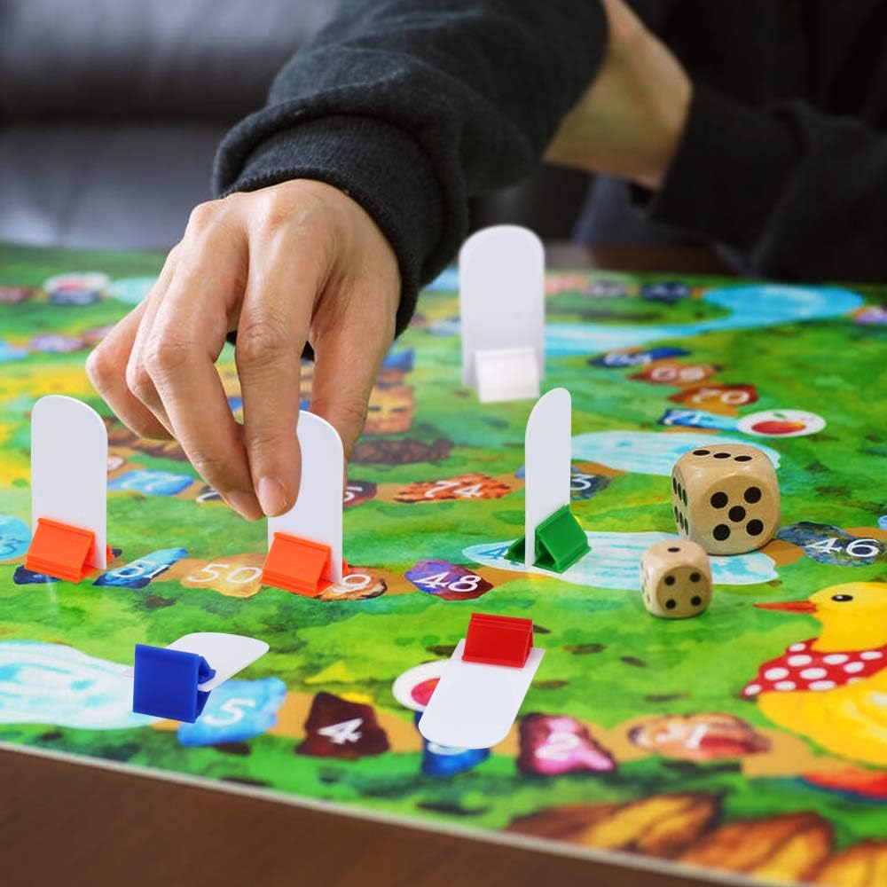 Meetory 112 Pcs Blank Game Board Markers and Game Card Stands with Black Marker Pens, 65 Plastic Token Cards with 45 Multi-Color Card Stands for DIY Board Game Party Favor