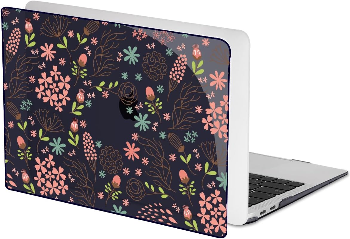 for MacBook Air 13 inch Case 2021 2020 2019 2018 Release M1 A2337 A2179 A1932, Pritned Pattern Plastic Hard Case Cover for MacBook Air 13.3" Retina Display Touch ID, Seamless Flower Black