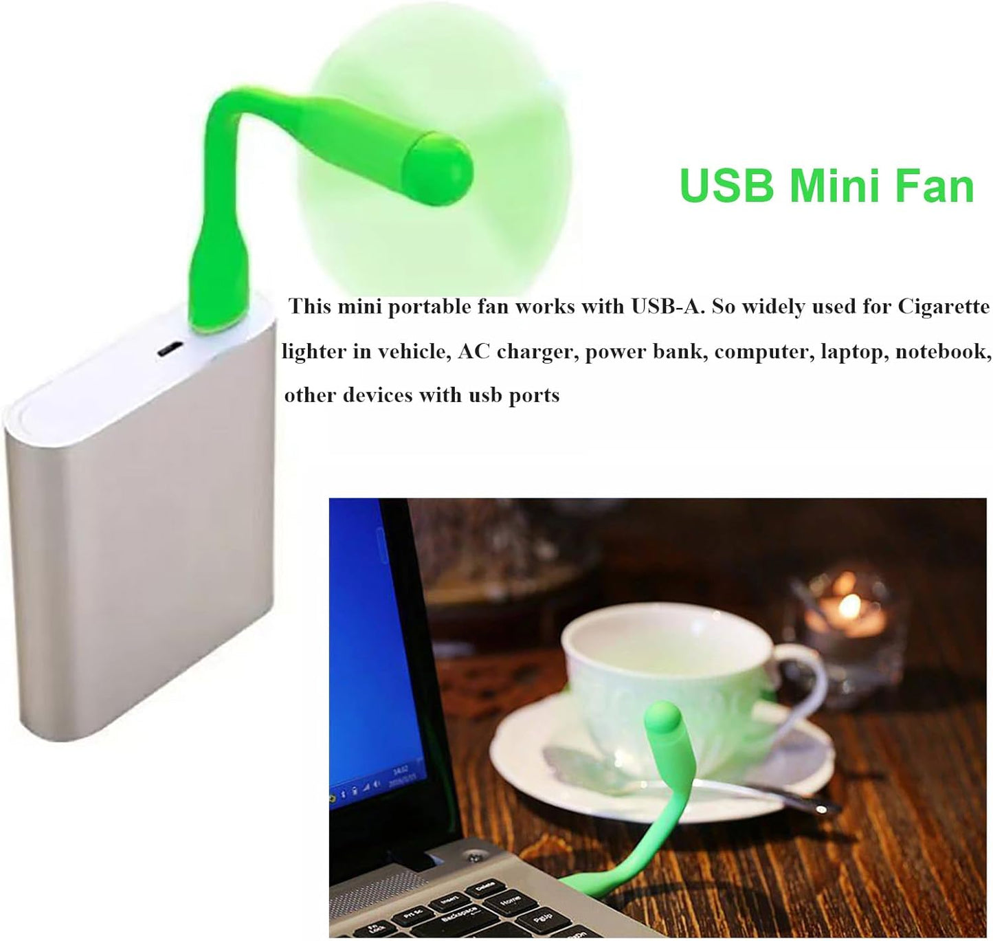Mini USB Fan, Portable Pocket Fan USB-A Powered Little Cooler, Quiet Operation, for Home Office Car Outdoor Travel- 4 Pack (Green)