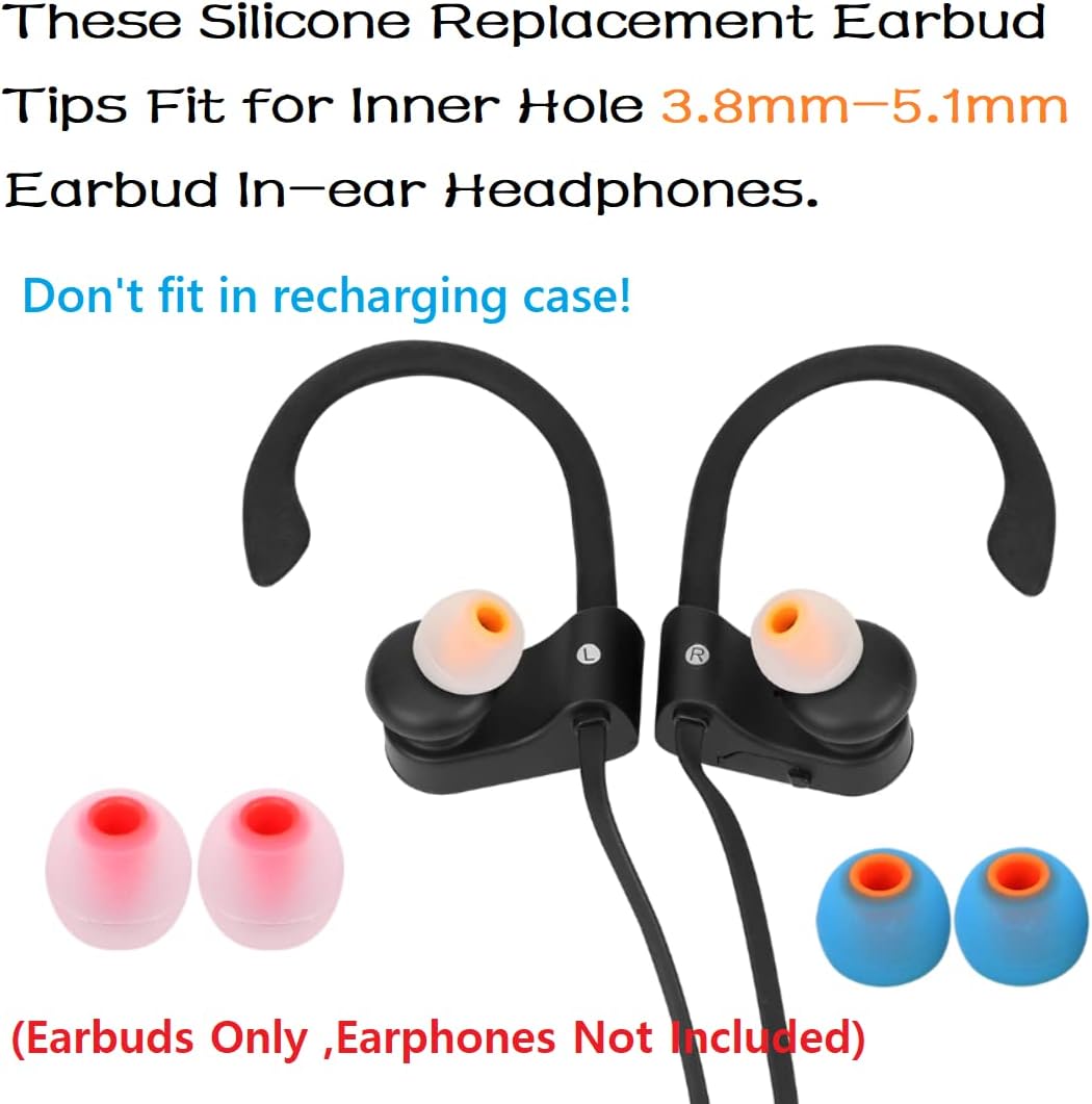 Earbuds Replacement Tips Silicone Earbud Tips Ear Gels Fit for Inner Hole from 3.8mm - 5.1mm Earphones 9 Pairs S/M/L