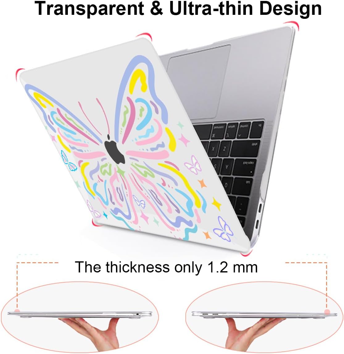 for MacBook Air 13 inch Case 2021 2020 2019 2018 for Mac A2337 M1 A2179 A1932 Cover with Touch ID, Crystal Pattern Plastic Hard Shell Case Keyboard Skin Screen Protector, Colorful Butterfly