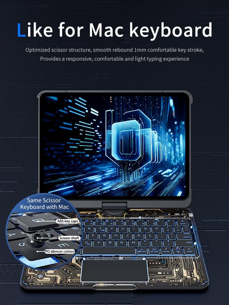 KARTICE Case with Wireless Keyboard Compatible with iPad Pro 11 2024 11 inch, Multi-Touch Trackpad, 7 Color Backlight, 360° Rotating Stand with Pencil Holder for iPad Pro 11, Excludes iPad and Pencil