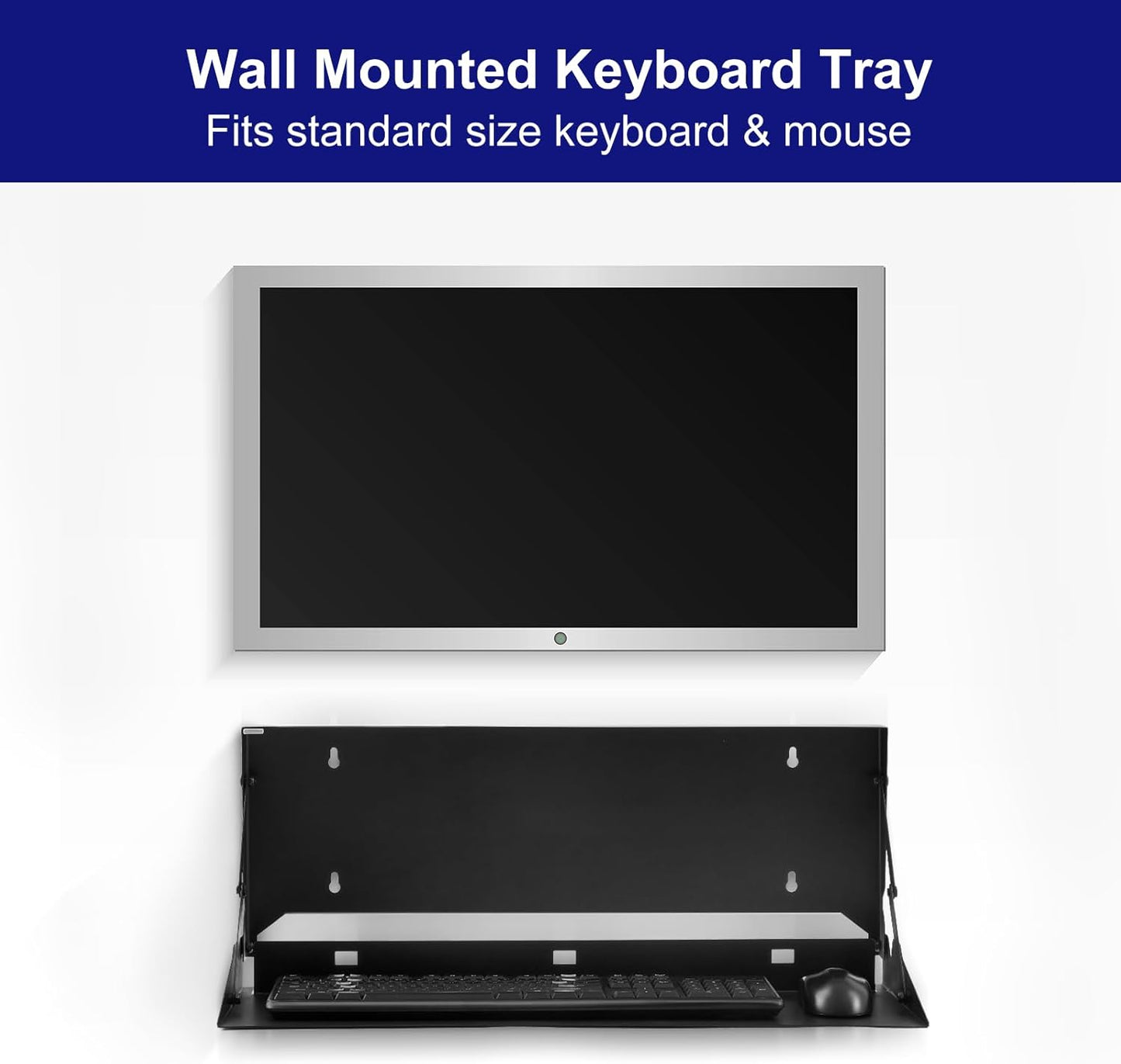 1 Pcs 24 Inch Keyboard Wall Mount Foldable Fits Standard Computer Keyboard Mouse Stand Tray Organizer for Small Offices Apartments, Easy Installation with 4 Screws (Black)