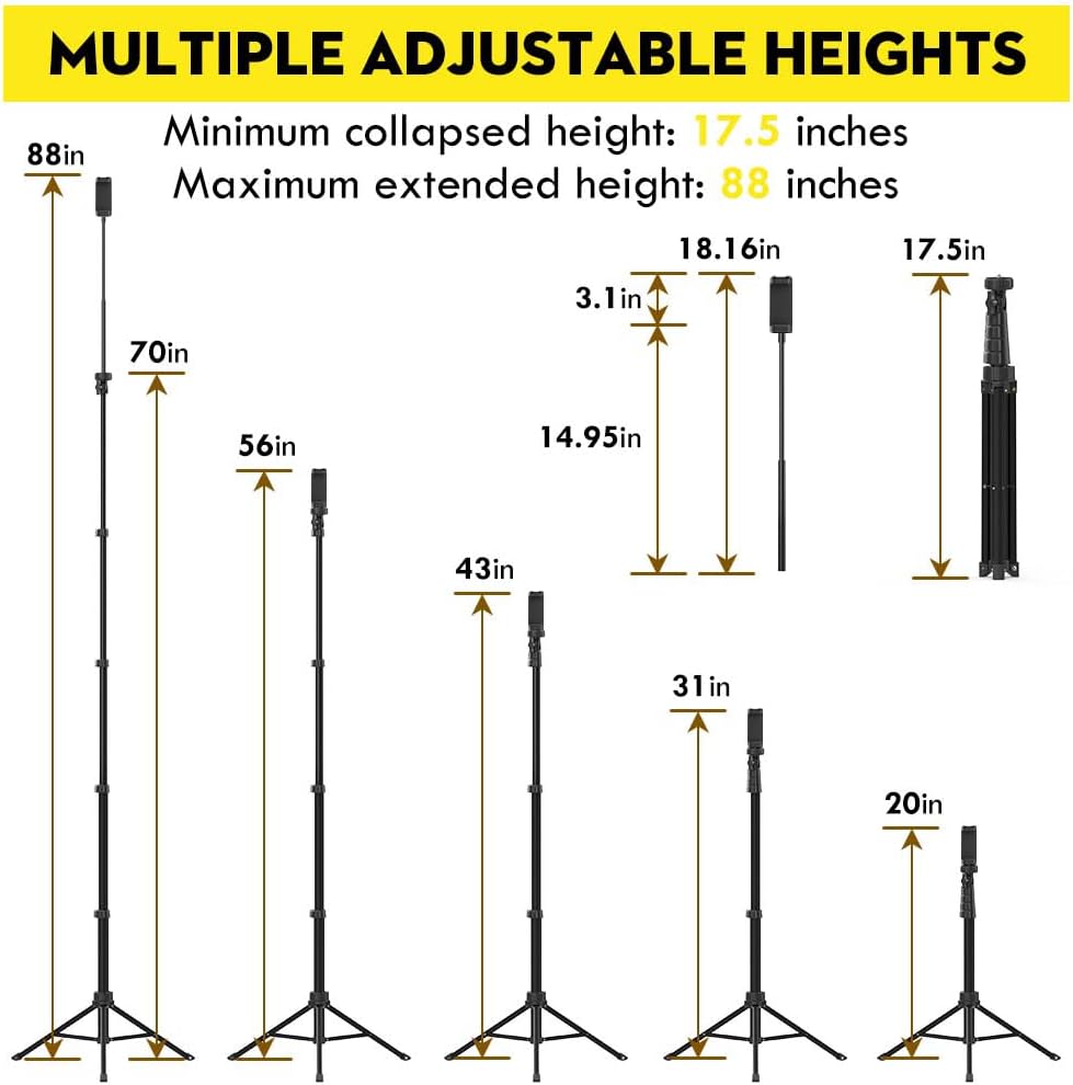 Aureday 88’’ Flexible Phone Tripod with 14.95’’ Gooseneck, Remote and Phone Holder, Overhead Cell Phone Stand＆Selfie Stick for Video Recording, Compatible with iPhone Android Phone, Camera