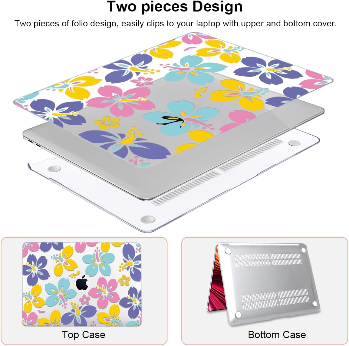 for MacBook Air 13 Inch Case 2021 2020 2019 2018, Pattern Plastic Hard Shell Case Keyboard Cover for Mac Air 13 A2337 M1 A2179 A1932 with Touch ID & Retina Display, Colorful Hibiscus Flower
