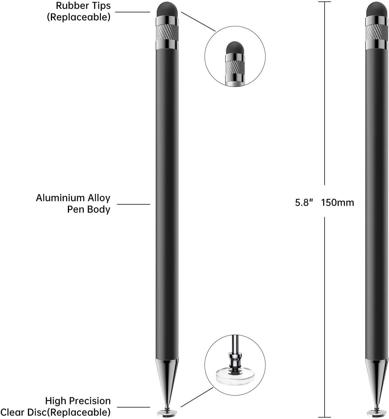 Bopomofo Stylus (10 Pcs), 2-in-1 Stylus Pen for Touchscreen, High Precision and Sensitivity, Suitable for iPhone/ipad/Android Tablets, Compatible with All Touch Screens,Black/White