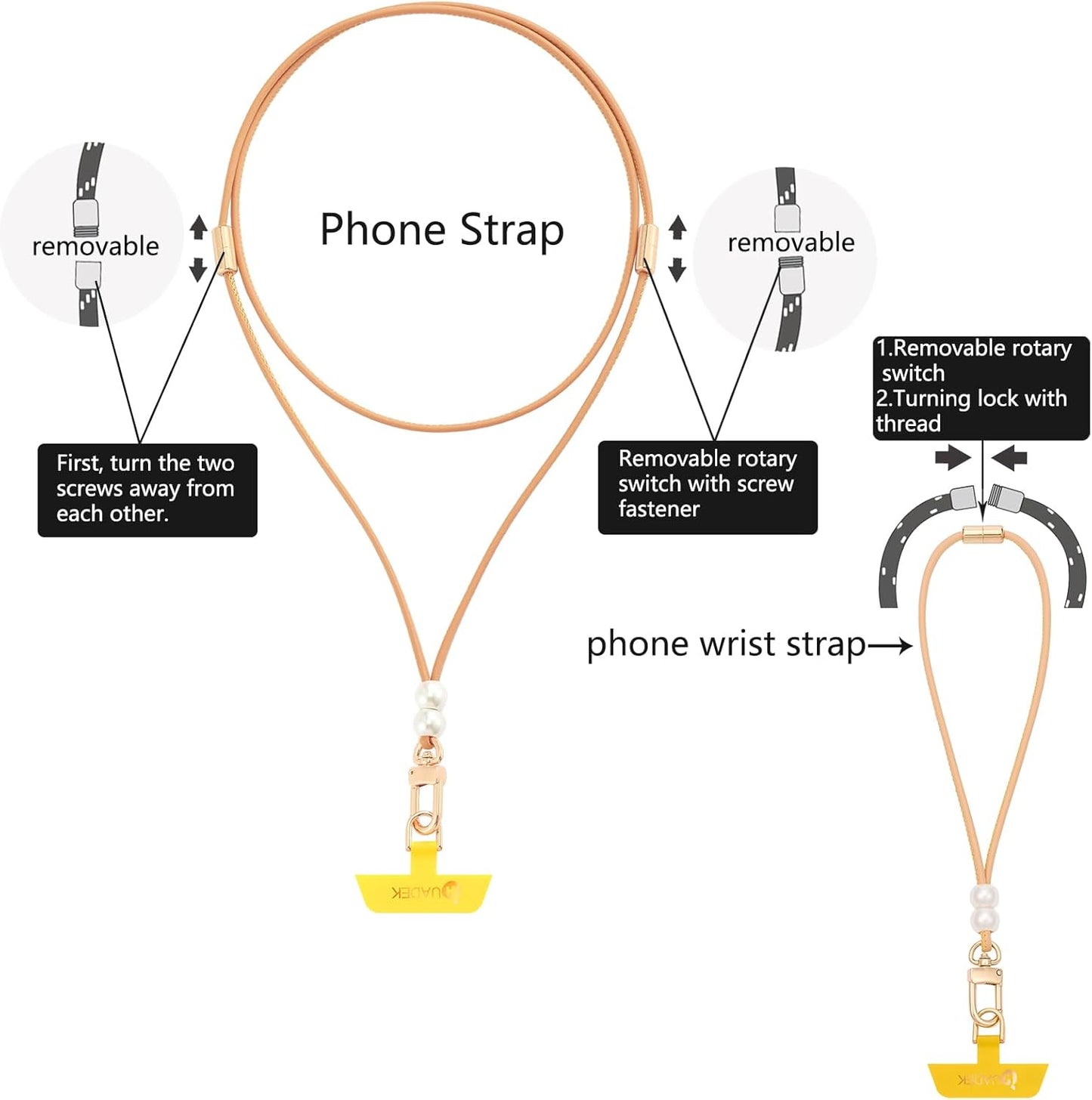 cell phone lanyard Detachable Phone Chain Strap Leather 2-in-1 phone wrist strap