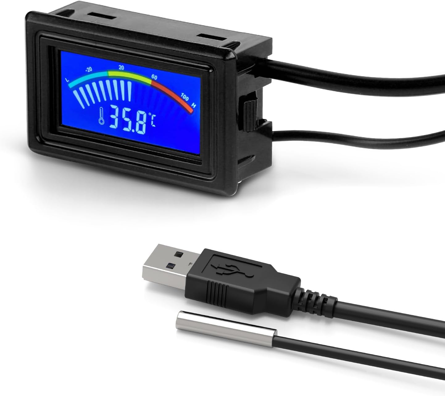 KEYNICE Digital Thermometer, Aquarium Thermometer, Digital Temperature Gauge, Temperature Monitor with Sensor, USB Power Supply, ℉ and ℃ Switchable, LCD Display, USB Thermometer Indoor Outdoor