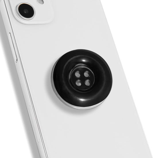 Solid Color Button Phone Grip – Minimalist Design, Durable and Lightweight, Grip and Stand for Smartphones (Black, Adhesive Type)