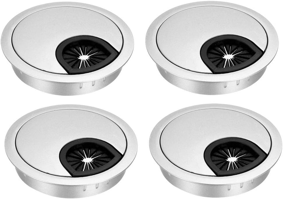 uxcell Cable Hole Cover, 2.4Inch/60mm Zinc Alloy Desk Wire Cord Cable Grommets Hole Cover for Office PC Desk Cable Cord Organizer, 4Pcs Silver Tone