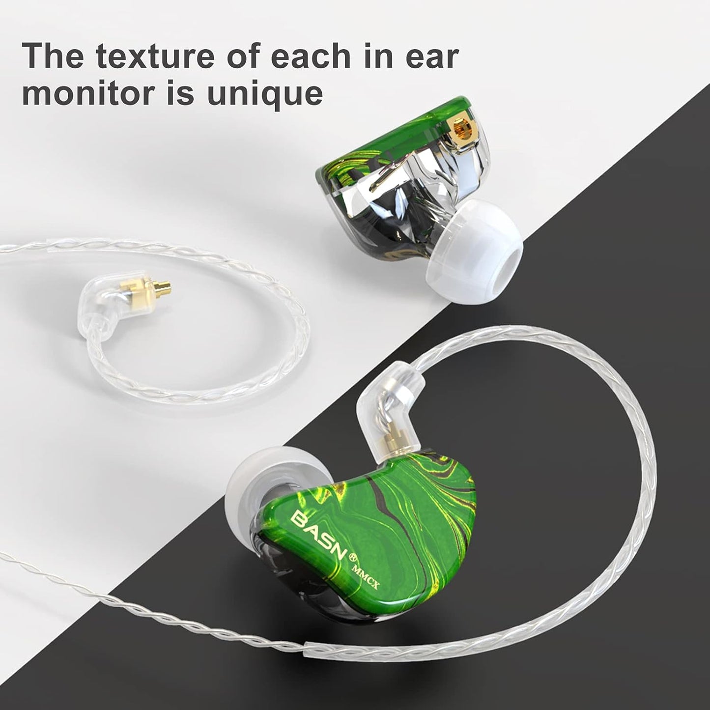 BASN MMCX in-Ear Monitors with Sound Isolation, Triple Driver Musicians HiFi Stereo IEMs Headphones with Upgraded Detachable Cables (Forest Green)