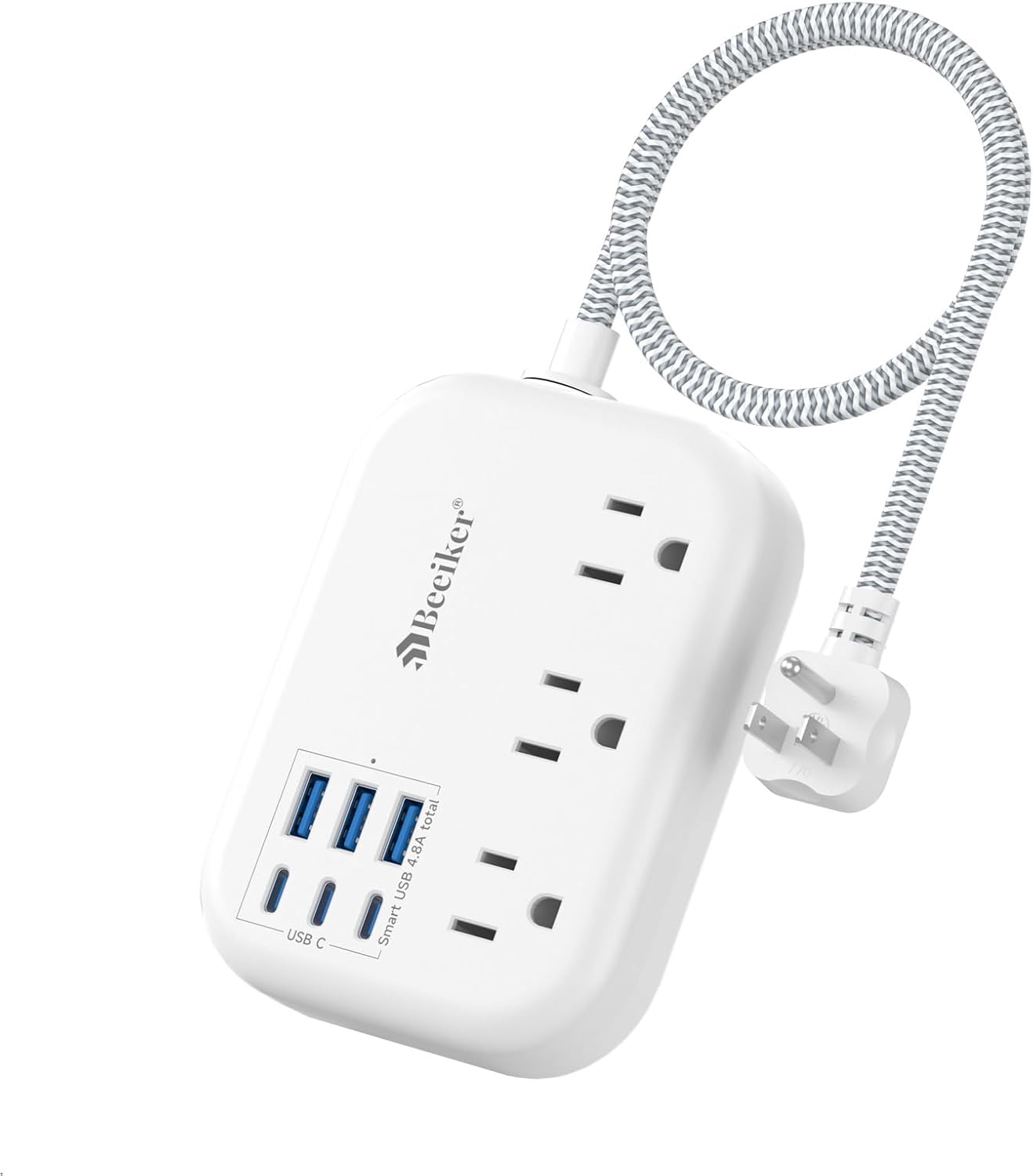 Short Extension Cord 1 Ft- 6 USB(3 USB C) Travel Power Strip with 24W USB Charging Station and 3 Outlets, 1Ft Small Flat Plug Extension Cord Surge Protector for Travel Home College Dorm 1625W