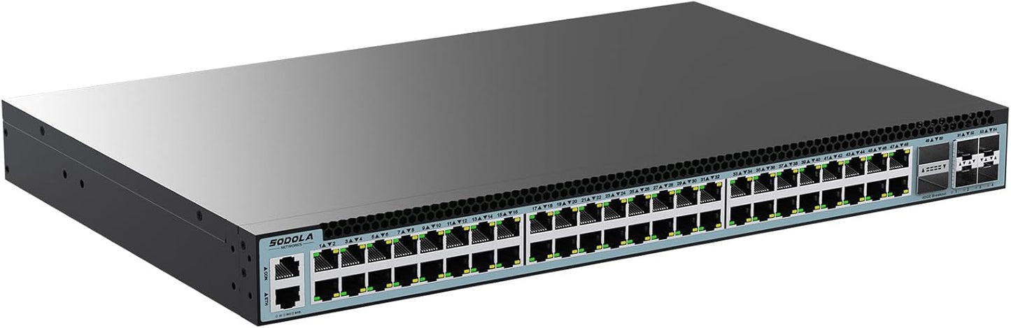 SODOLA 48 Port 2.5GbE Switch,L3 Managed e-Sports Mega-Switch with 4 x 40 QSFP+,4 x 25G SFP28,MLAG/Overlay/SDN, 96W, Multi-Gig Smart Web Managed Switch