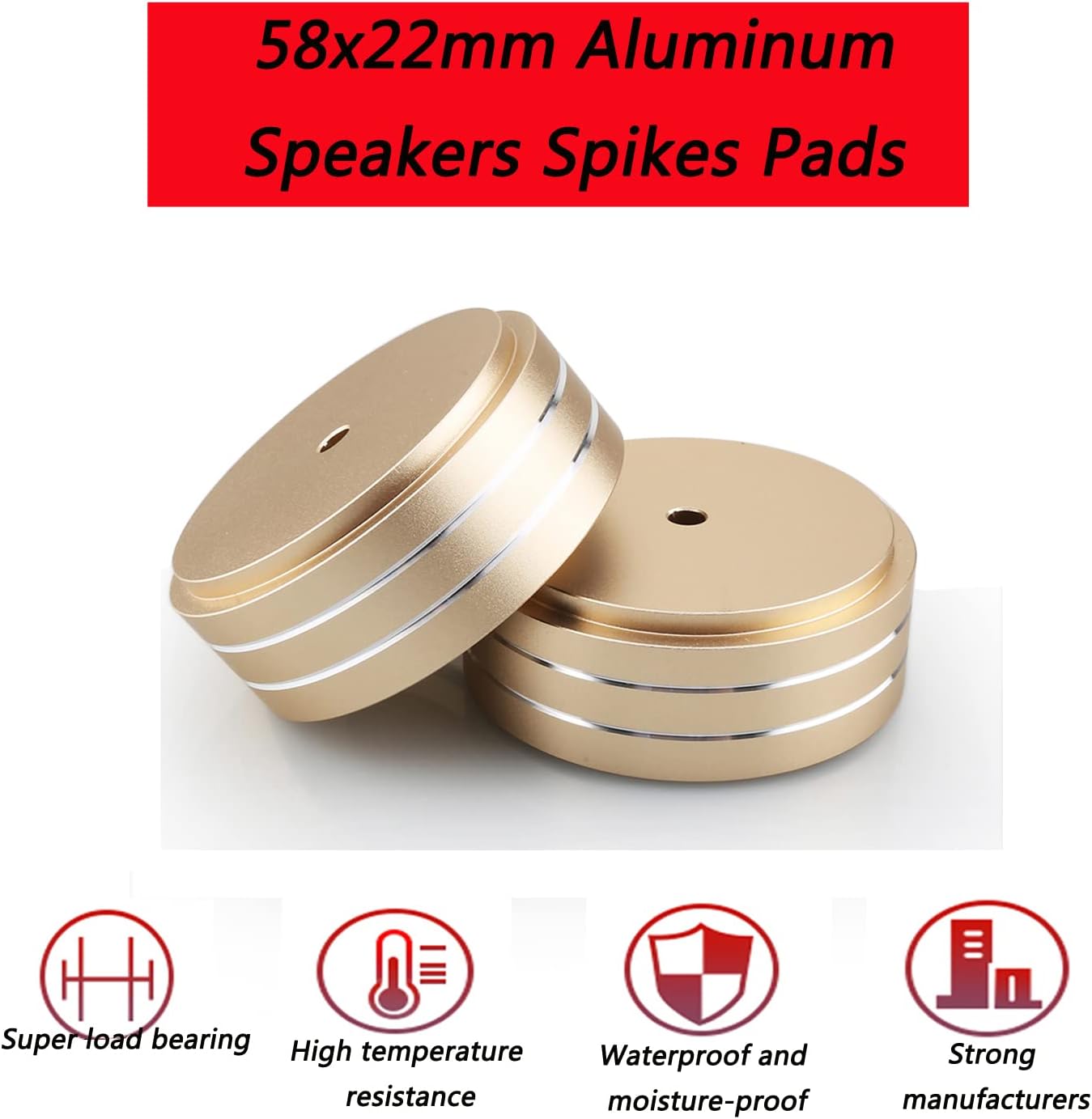 Tertullus 4 Pcs Speaker Feet Aluminum HiFi Turntable Feet Isolation Feet Aluminum Stand Speakers Spikes Audio Pads 58x22mm for HiFi Amplifier/Speaker/Turntable/Player(Gold)