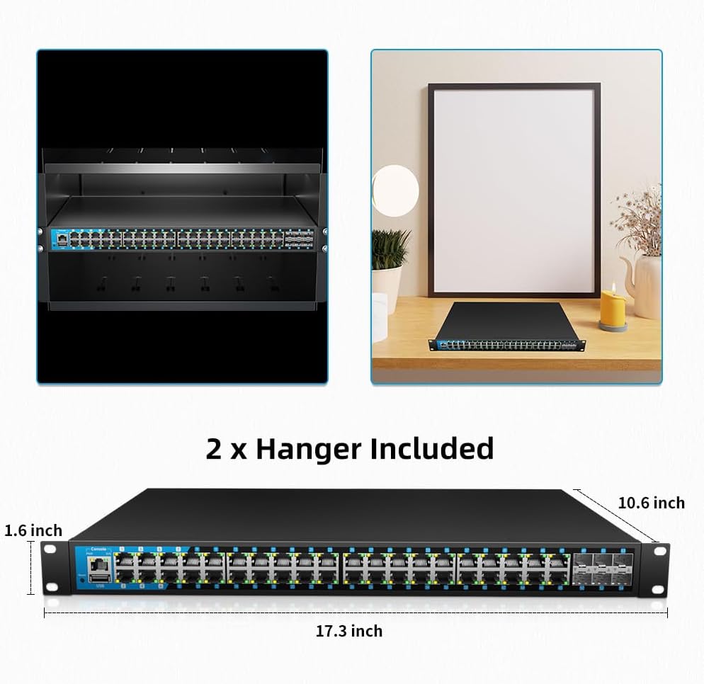48 Port Gigabit PoE Switch Managed, with 48 PoE+ Ports @400W, 6 10G SFP Slots, IPv6 Static Routing, Desktop or Rackmount