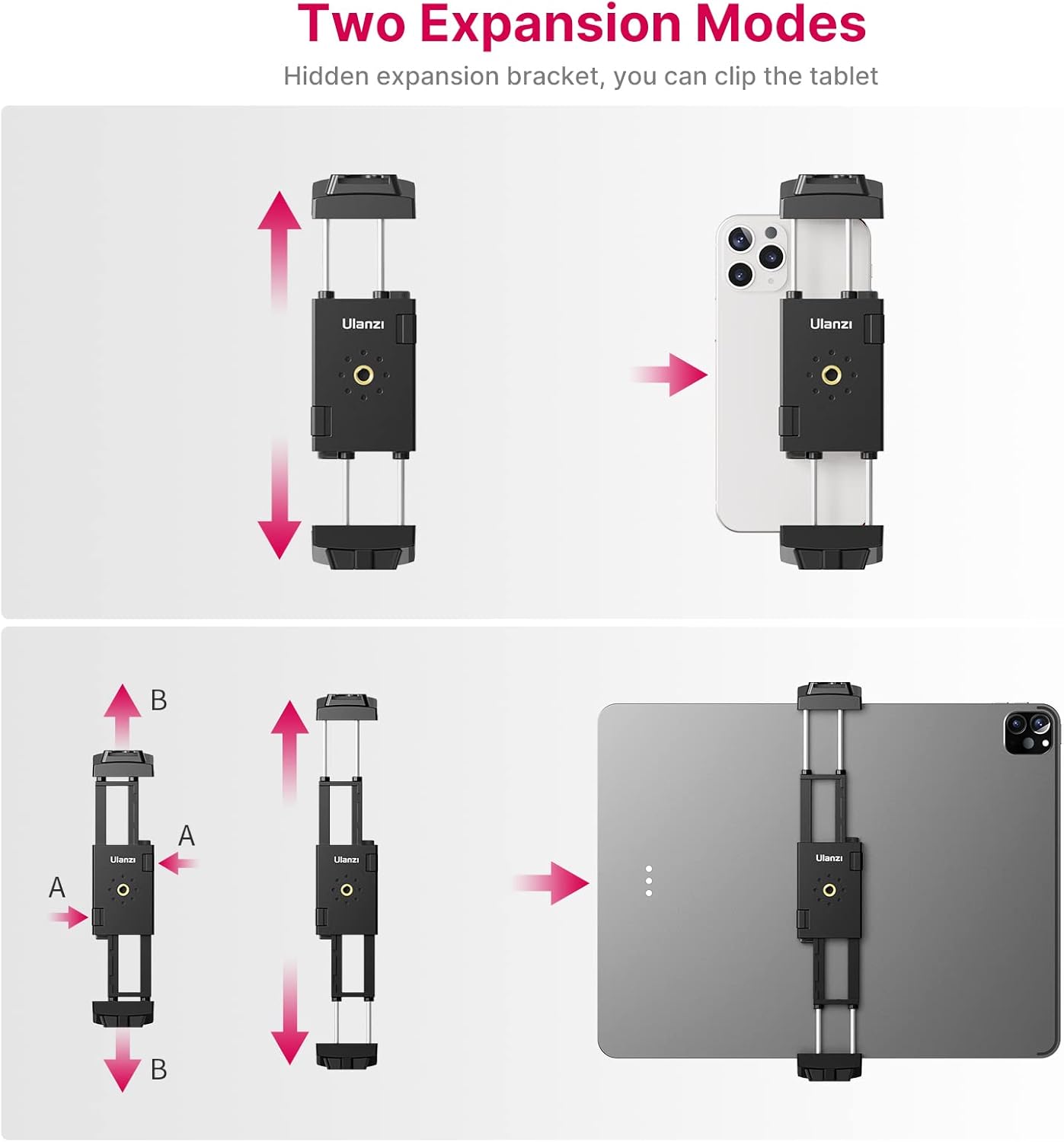 ULANZI ST-29 Phone Tripod Mount, Universal 2-in-1 Tablet Smartphone Holder Adapter with Cold Shoe Mount, 2.6"-8.8" Extend Clip Clamp Compatible with iPad, iPhone, Samsung Galaxy and More