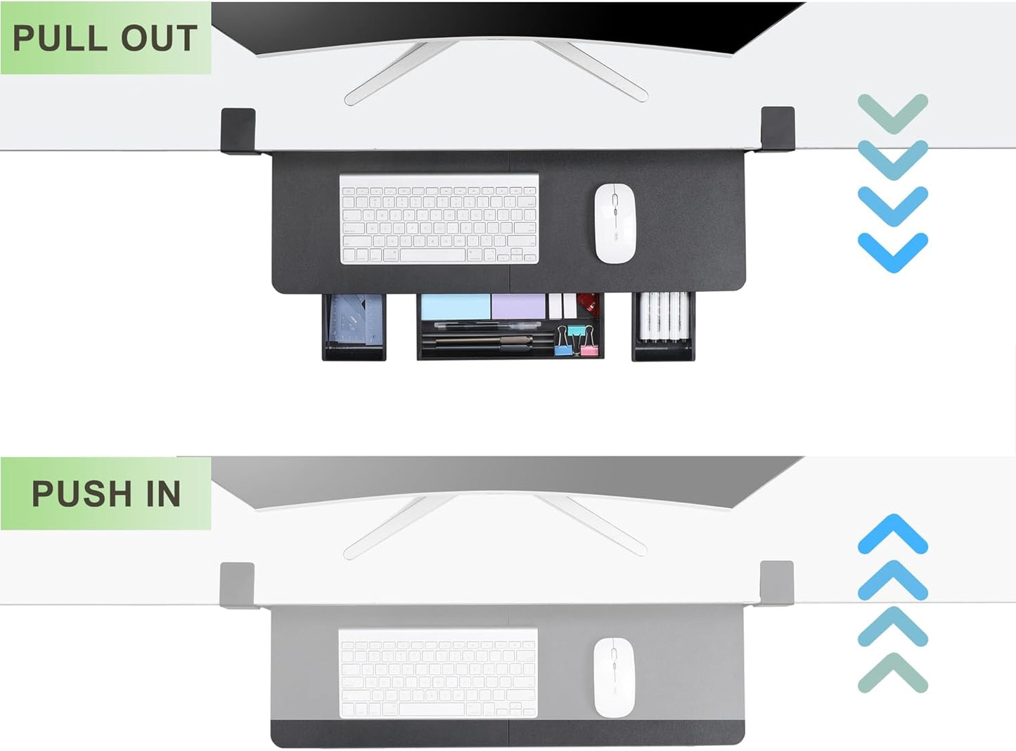 Keyboard Tray Under Desk with Drawer,26.77" X 11.81" Keyboard Tray Large Size with C Clamp-on Mount, Easy to Install, Save Space for Office Desk (Black)