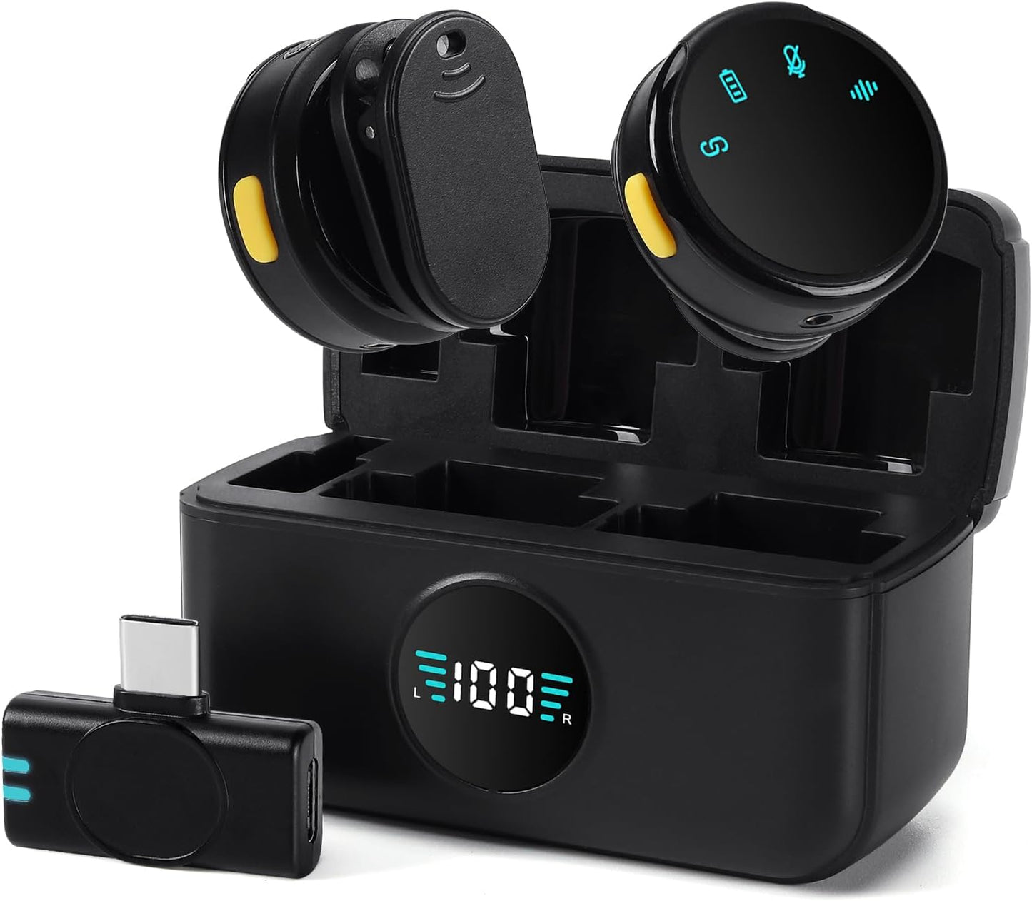 Wireless Lavalier Microphone with Charging Case,AI Noise Reduction,30H Endurance Time,Mini Wireless Microphone for iPhone 15 16/Android with USB-C,Mini Mic for Video Recording,YouTube,Vlogging