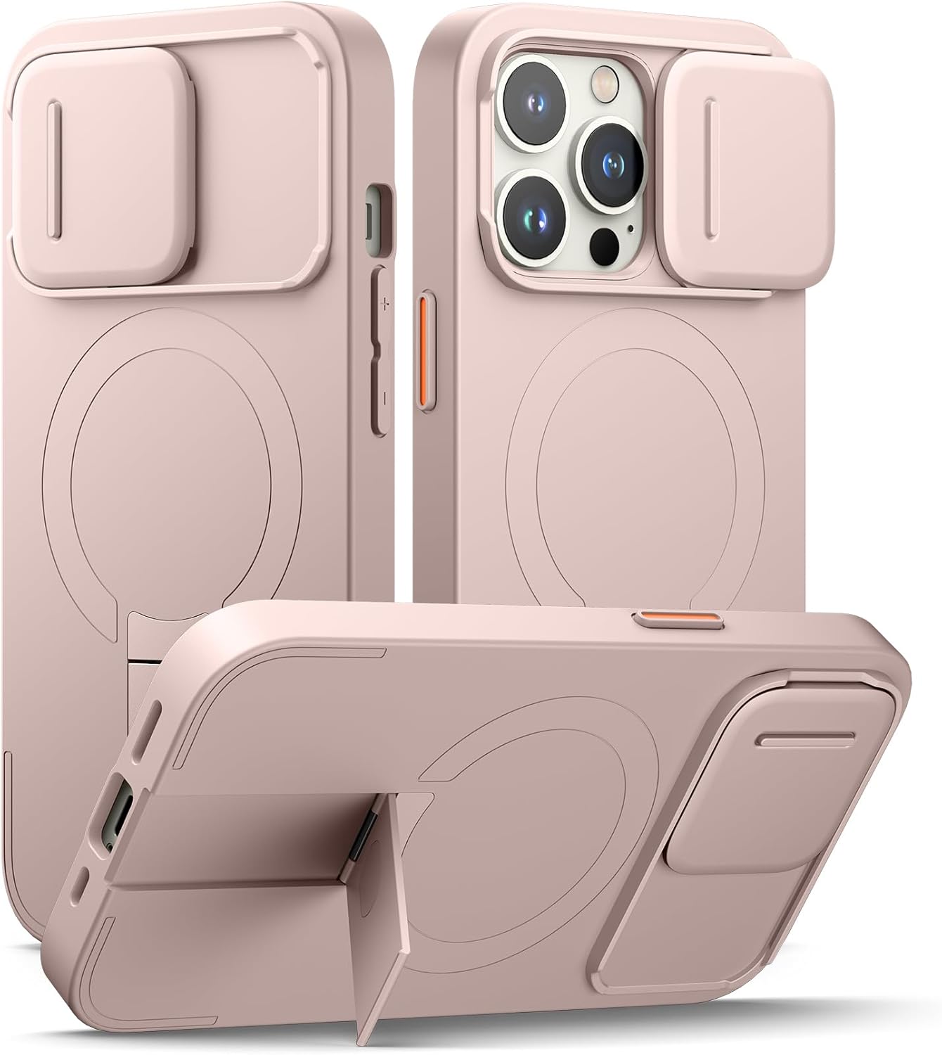 SURITCH for iPhone 13 Pro Case with Magnetic Camera Slide Cover and Adjustable Kickstand, Compatible with MagSafe, Shockproof Bumper Case Slim Protective Cover for iPhone 13 Pro 6.1 Inch, Pink