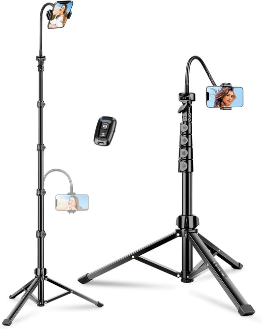 86" Tripod for iPhone, Stable & Tall Phone Tripod with Remote and Flexible Gooseneck for Video Recording/Watching/Cooking/Fitness/Vlogging