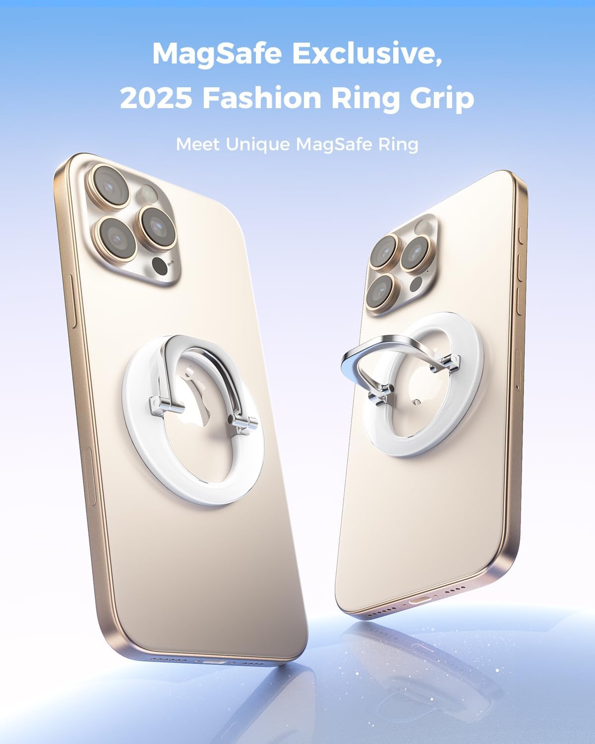 [2025 Newest] SUPERONE for Magsafe Ring Holder, Magnetic Phone Grip with Adjustable Stand, Removable Magnetic Accessories Only for iPhone 16/15/14/13/12 Series and Magsafe Case - Glitter Silver