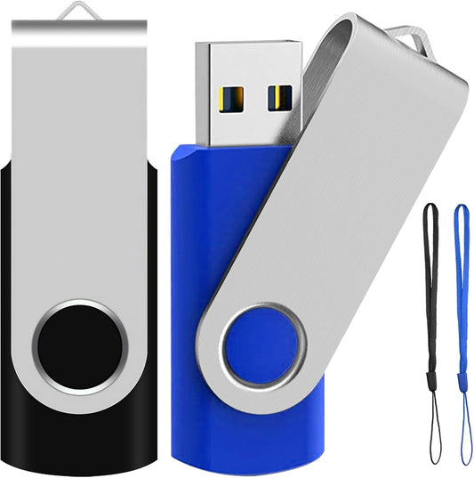 ABLAZE 32GB Flash Drive 2 Pack, USB 2.0 Thumb Drives with Lanyards Swivel USB Memory Stick 16GB