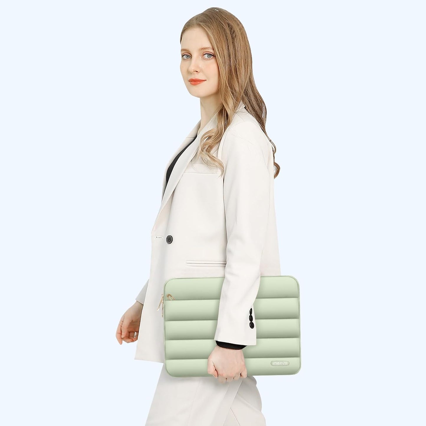 MOSISO 13.3 inch Laptop Case, 13-13.3 inch Puffy Laptop Sleeve Compatible with MacBook Air 13 13.6 M4 M3 M2 M1/Pro 13/Pro 14, HP Dell ASUS Lenovo,Polyester Horizontal Bag with Small Case, Sage Green