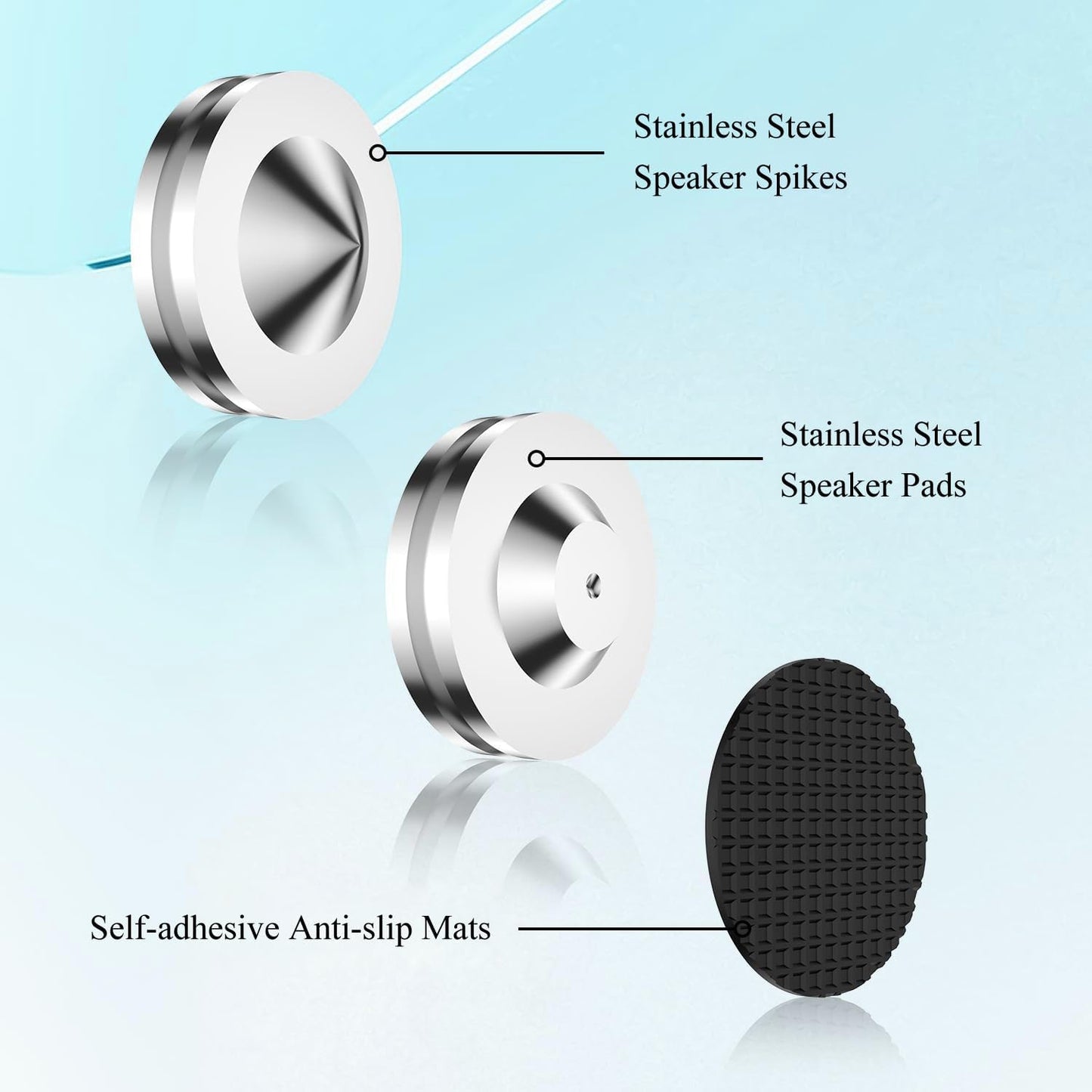 Audiocrast 4X HiFi Speaker Spikes, Isolation Stand Feet Pad, Stainless Steel Shock Absorber Vibration Dampener with Non-Slip Mats for Audio Speaker Subwoofer CD DVD Amplifier Turntable DAC