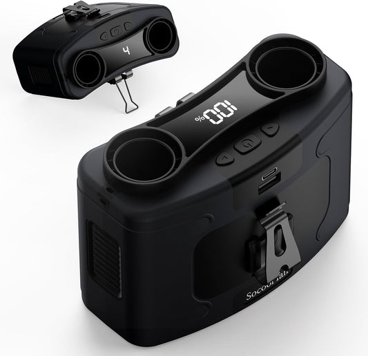 Socool 20000mAh Portable Waist Fan Clip on Wearable Belt Personal Fan Rechargeable, 40H Cooling Battery Operated with 10 Speeds & Dual Air Outlets, Neck Fans Hanging for Outdoor Jobsite Camping