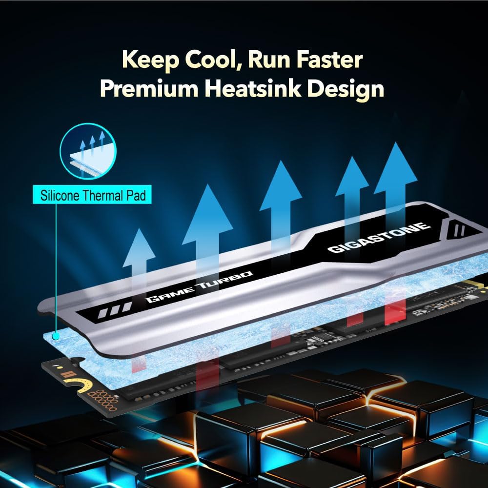 Gigastone M.2 SSD 2TB PCIe 3.0 NVMe SSD 3,500MB/s Internal Gaming Solid State Hard Drive Turbo Speed Heatsink Cooling Heat Dissipation PC Laptop Storage for Gamers Video Editing Creators