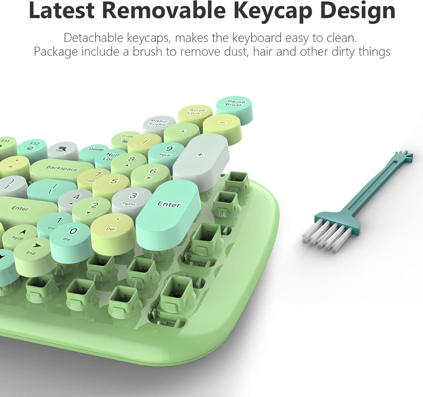 KNOWSQT Wireless Keyboard and Mouse Combo, Light Green 100 Keys 2.4 GHz Round Keycap Typewriter Cute Keyboards, USB Receiver Plug and Play, for Windows, PC, Laptop, Computer, Desktop