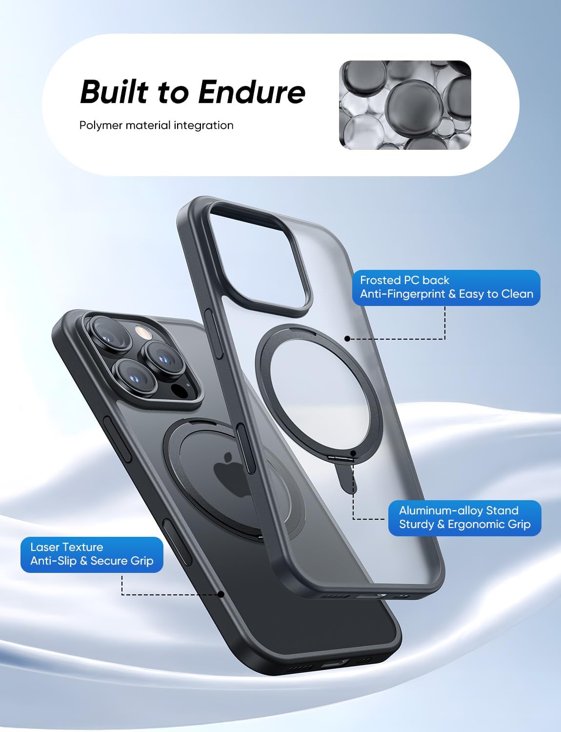 MAGIC JOHN 360° Rotatable Magnetic Invisible Stand for iPhone 16 Pro Max Case [Camera Control Button] [Compatible with MagSafe] 16FT Shockproof for iPhone 16 Pro Max Case with Kickstand, Black