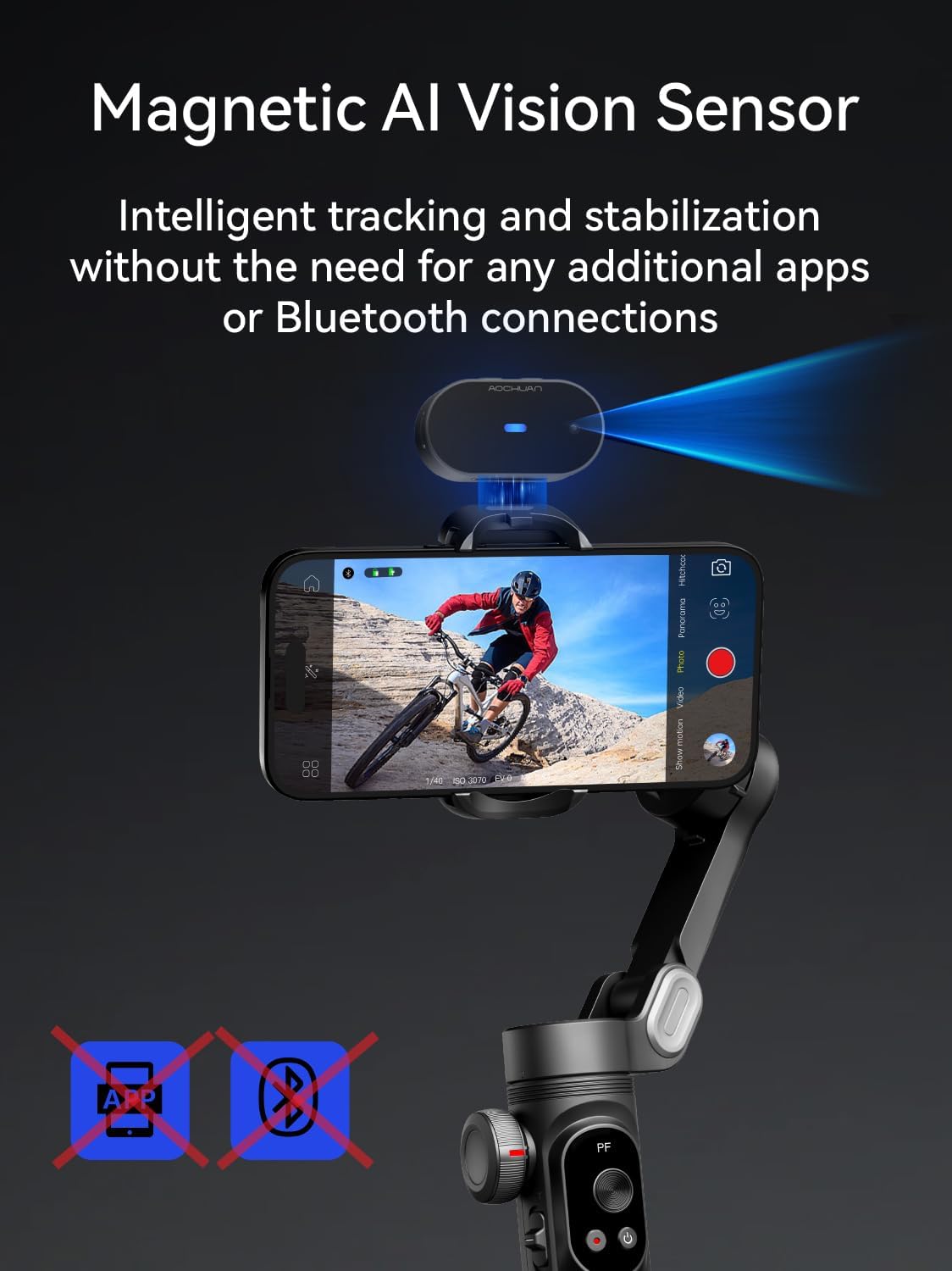 Gimbal Stabilizer for iPhone with AI Vision Sensor for Face Tracking, 3-Axis Phone Gimbal w/OLED Display for Vlog Recording, Compatible with iPhone/Android-Smart XPro AI Black