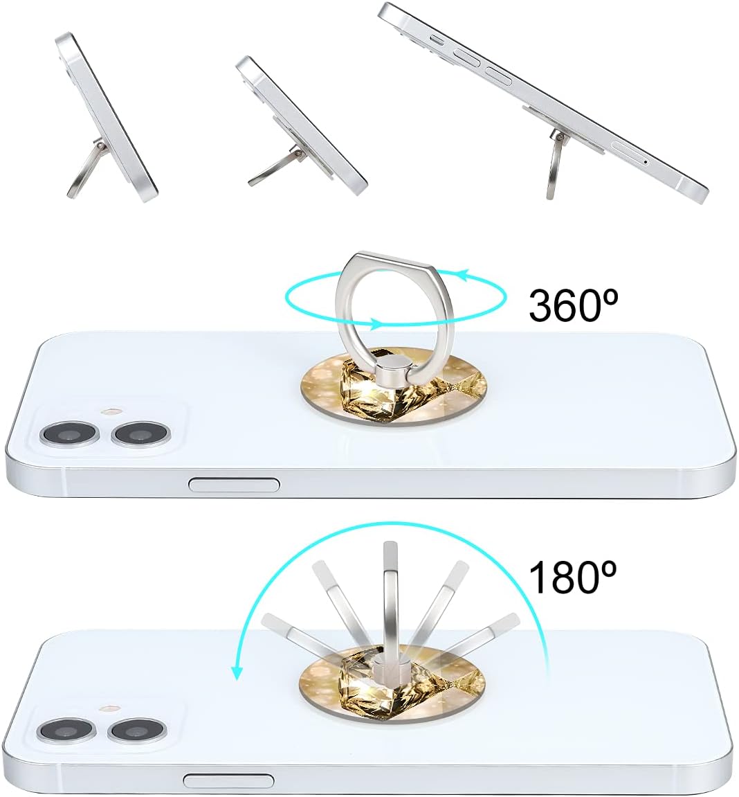 Bonoma Phone Ring Holder, 3 Pack Universal Finger Ring Stand Grip Kickstand Ring for All Smartphones (Diamond)
