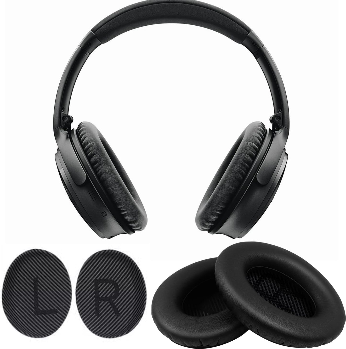 Ear Pads for Bose Quiet Comfort 35 Soft Protein Leather Replacement Earpads Ear Cushions Ear Pad for Bose QC 45/35 / 25/15 QC2 / Ae2 / Ae2i / Ae2W / Sound Link/Sound True (QC35-Black&Black)