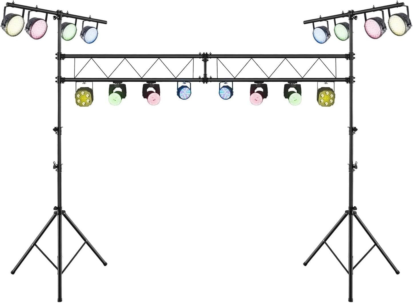 S AFSTAR DJ Light Stand, 14 FT Heavy Duty Metal Lighting Truss System W/Adjustable T Bars, 32 Mounting Points & Triangle Foot, Portable Truss DJ for Audio Stage, 220 Lbs Load (Lights Not Included)